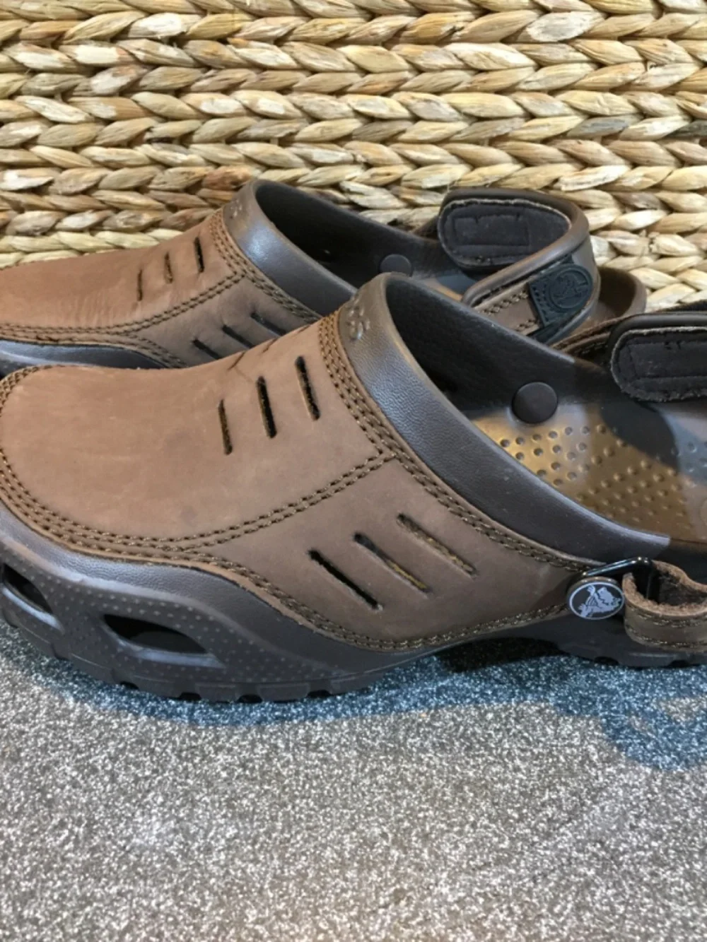 CROCS Brown Suede-Look Slip-On Clogs with Backstrap